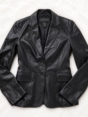 VTG Banana Republic Black Leather Blazer Jacket / 90s Y2K Tailored Coat Small 0